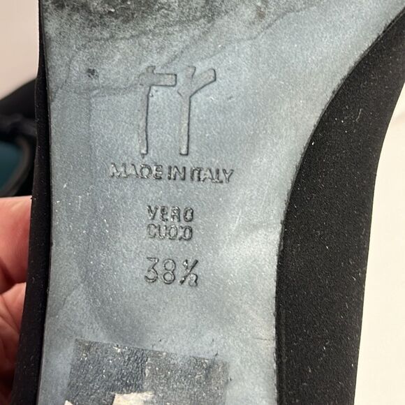 Thierry Rabotin Black Heels Pumps Canvas & Leather Bow Details Italy 38 1/2 US 8 - Picture 14 of 16